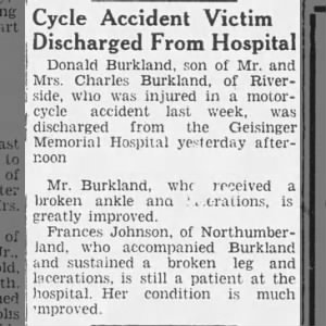 Donald Burkland Motorcycle crash
