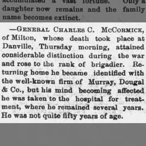 Obituary - Brigadier General Charles Comly McCormick