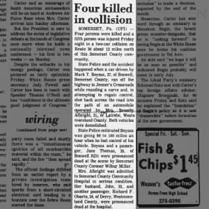 Four killed in collision Friday night June 10, 1977